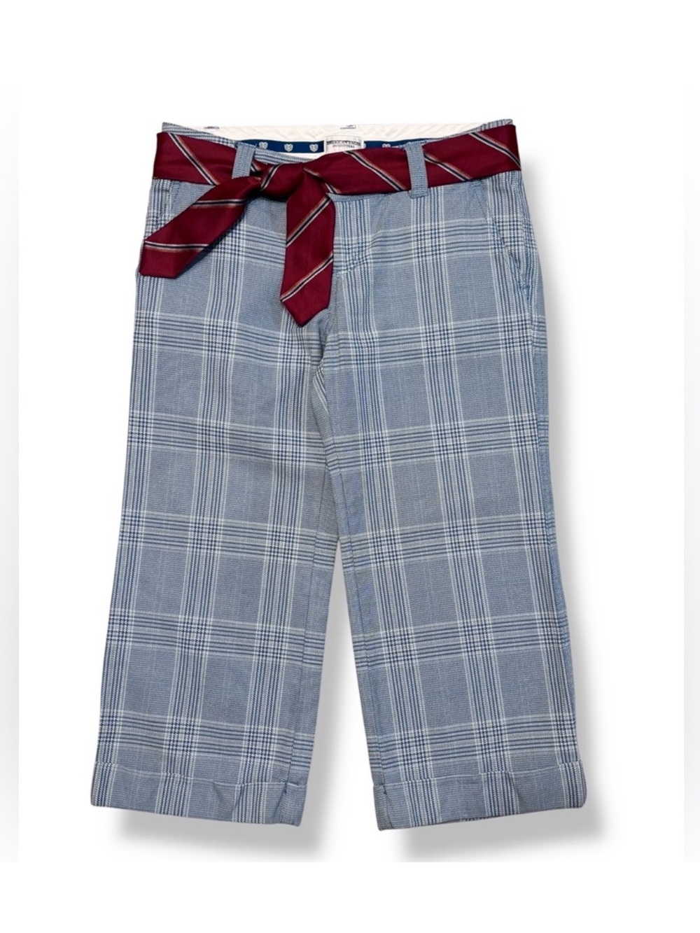AMERICAN EAGLE OUTFITTERS Low Rise Blue Plaid Capri Pants Tie Sash Belt Y2K - Picture 2 of 9